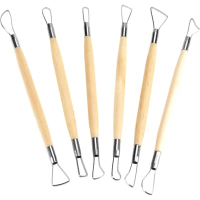 Kit d'outils de sculpture en cire à Double extrémité, 6 pièces, ensemble d'outils de sculpture en argile, modélisation de poterie, Kit artisanal de mise en forme beige