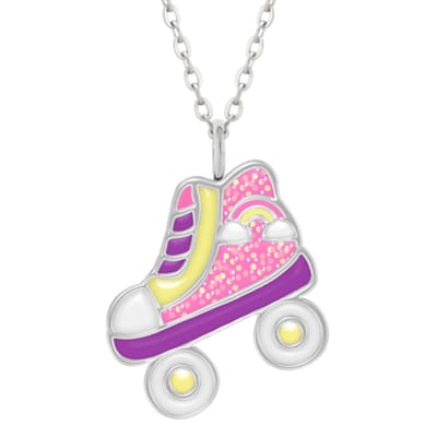 WeLoveSilver - Zilveren ketting meisje - Rolschaats hanger - Pastelkleuren