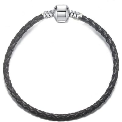 3mm leren touw enkele lus armband met zilveren sluiting bedels originele leren armband sieraden dames mode cadeau 19cm gray