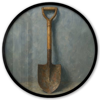 Poster in lijst Rond - Fotolijst 40x40 cm - Posters - Schep - Gereedschap - Schilderij - Ronde posterlijst zwart - Decoratie - Wanddecoratie woonkamer - Muurdecoratie slaapkamer