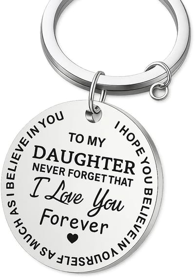 Ronde Sleutelhanger met Gravure – Cadeau voor Dochter van Ouders – “Never Forget That I Love You Forever” – RVS – 3 cm