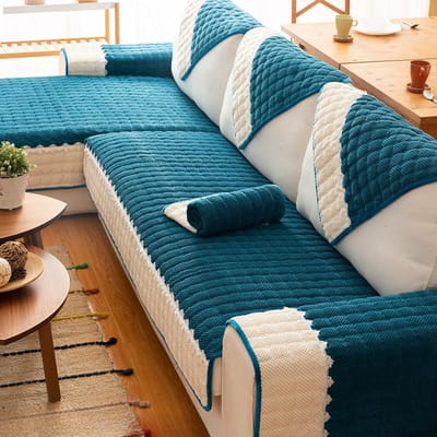 Katoen Linnen Stof Bankzitkussen Bank Effen Kleur modulair Hoezen Bankhanddoek voor Woonkamer huis Hoekbank Handdoek 70X70cm 1pcs blue