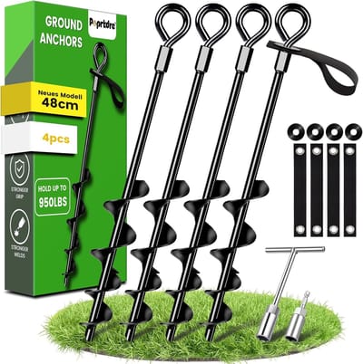 Grondankers 48 cm, set van 4 grondankers, premium Secure upgrade-versie voor het indraaien voor bevestiging van tenten, trampolines, honden, overkappingen enz., bestand tegen sterke wind