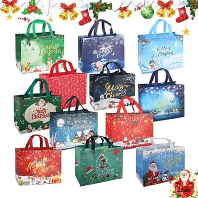 Anyingkai Kerstdraagtas, kerstcadeauzakjes, kerstcadeauzakjes, 12 stuks geschenkzakjes voor snoep, feestgeschenkzakjes, kerstsnoepzakjes, geschenkzakjes (A)