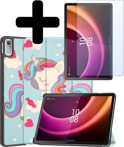 Hoes - Geschikt voor Lenovo Tab P11 (2e / 2nd Generatie) - Met Screenprotector - Trifold Bookcase - Hard Cover - Hardcover Book Case - Tablet Hoesje - Eenhoorn