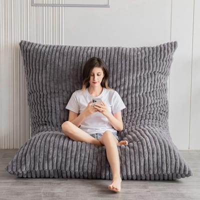 Enorm Zitzakbed met Pluizige Imitatiebont Hoes - Vierkante Loungesofa voor Volwassenen