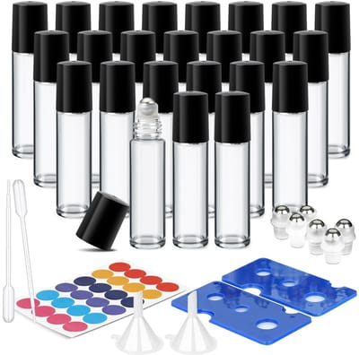 Jhubersproducts - Etherische Oliën Roller Glazen Flessen - Set van 24 - Hervulbare Containers - 10ml - Geschikt voor Aromatherapie - Transparant