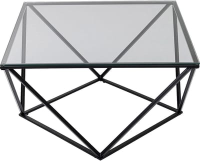 Salontafel Glas - Bijzettafel Modern - Woonkamer Inrichten - Grafisch Frame - 80 x 80 cm - Zwart