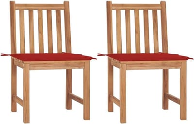 Tuinstoelen met kussen - Terrasstoelen teak - Buiten ontspannen - Massief teakhout - 50 x 53 x 90 cm - Rood