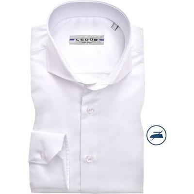 Ledub slim fit overhemd - wit - Strijkvrij - Boordmaat: 45