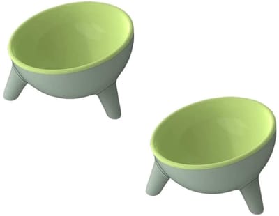 2x Verhoogde Kattenvoerbakken – 15° Schuin Ontwerp – Dubbele Voer- en Waterbakken – Groen – Voor Katten en Kleine Honden