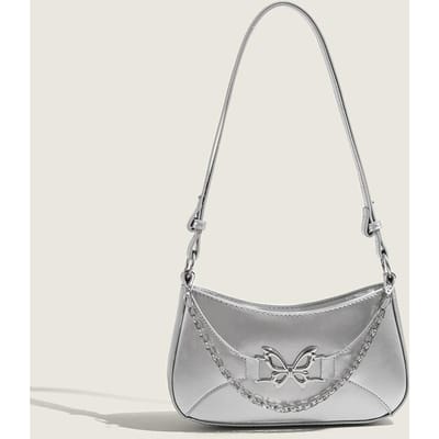 Senior Meisje Okseltas Trendy Textuur Zilveren Vlinder Schoudertas Zomer Hot Girl Ketting Kinderhandtas gray