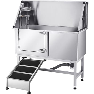 127 cm Hondentrimbad Roestvrij Staal met Oprijplaat Waterfilter Links
