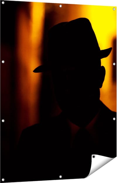 Gards Tuinposter Silhouet van een Man met een Hoed - 90x120 cm - Tuindoek - Tuindecoratie - Wanddecoratie buiten - Tuinschilderij