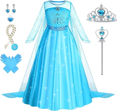 Prinsessen Kostuum met Accessoires - Meisjes Jurk voor Feestdagen zoals Kerstmis, Carnaval en Halloween