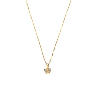 Lucardi Kinder Zilveren goldplated ketting met vlinder - Ketting - 925 Zilver - Goudkleurig - 40 cm