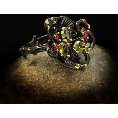 bague bicolore argent vintage palais en relief orchidée noir et or pour femmes bijou bague géométrique de haute qualité cadeau 10 black