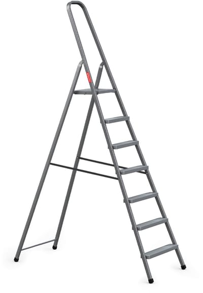 Baulich Opvouwbare huishoudtrap - Stalen vouwladder met 7 antislip treden en platform, draagvermogen 125 kg, werkhoogte 346 cm, stabiel met geprofileerde voeten