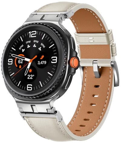 Luxe leren bandje - geschikt voor Samsung Galaxy Watch 8 (40mm) / Galaxy Watch 8 (44mm) / Galaxy Watch 8 Classic - rvs gesp - zilver beige