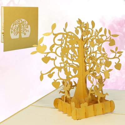 Pop Up Kaart - 3D Wenskaart - Gouden Bruiloft - Handgemaakt Kunstwerk - 15 x 15 cm - Goud
