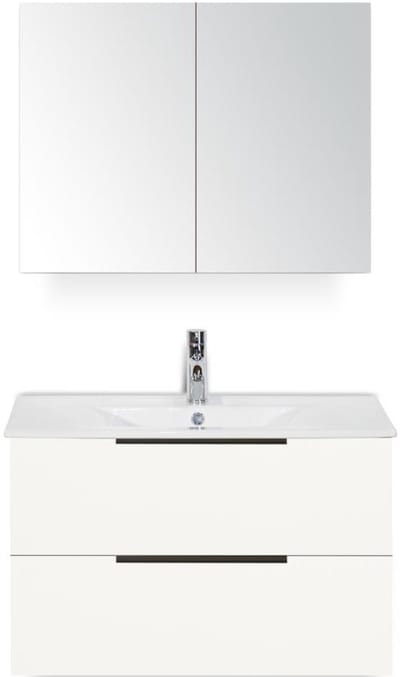 Seville Badmeubelset 80 cm - Wit Hoogglans Edge Greep - Wastafel Enjoy met Spiegelkast