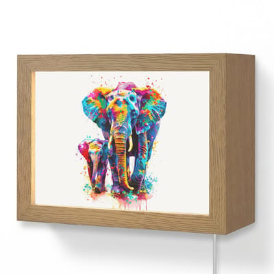 Wandlamp 20x15 cm - Oplaadbaar - Olifanten - Dieren - Verf - Kleurrijk - Wandlampen binnen woonkamer - Slaapkamer lamp met kabel - Decoratieve nachtlamp - Vloerlamp snoer