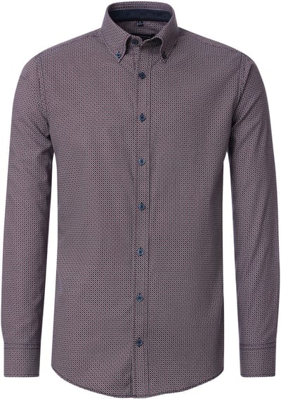 CASA MODA Sport casual fit overhemd - twill - blauw met rood dessin - Strijkvriendelijk - Boordmaat: 43 - 44