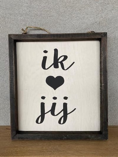 Tekstlijstje ik (hartje) jij / tekstbordje / liefde / cadeau