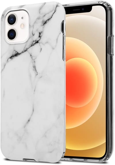 Cadorabo Hoesje geschikt voor Apple iPhone 12 PRO MAX in Wit Grijs Marmer No. 23 - Beschermhoes gemaakt van TPU siliconen Case Cover met mozaïek motief
