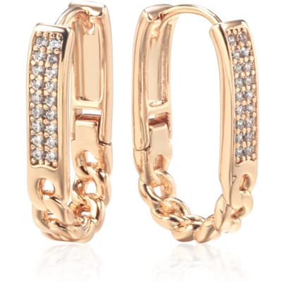 Boucles d'oreilles créoles tendance brillantes en zircon naturel pour femmes Géométrie minimaliste Accessoires couleur or rose Bijoux fins quotidiens beige