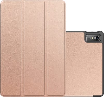 Hoes - Geschikt voor Lenovo Tab M10 5G - Dun & Stevig - Trifold Bookcase - Hard Cover - Hardcover Book Case - Tablet Hoesje - Rosé goud