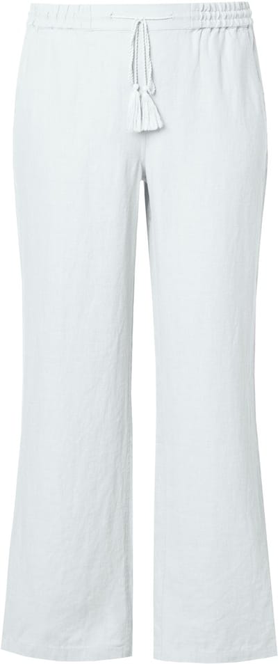 Ulla Popken - Dames - Linnen broek Mary elastische tailleband wijde - Sneeuwwit - Maat 42