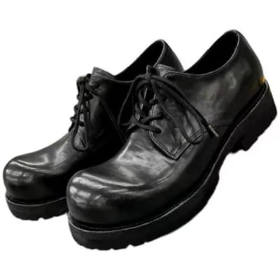 Nieuwe Heren Dikzool Hoogteverhogende Zwarte Veterschoenen Ronde Neus Paardenleer Gemaakt Oude Derby Schoenen 43 black