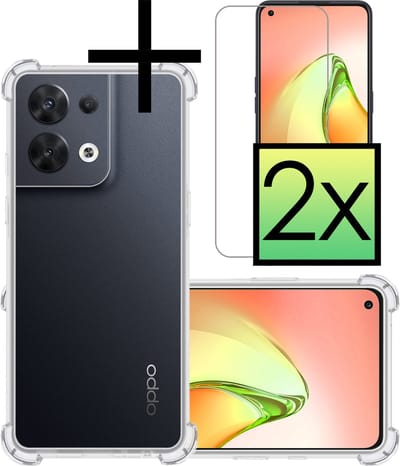Hoesje - Met Screenprotector - 2 Stuks - Geschikt voor OPPO Reno 8 Pro - Sterk & Shockproof - Siliconen Case - Back Cover - Telefoon Hoes - Shock Proof - Transparant