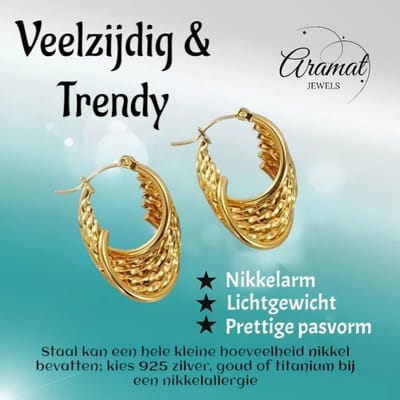 Aramat Jewels | Oorringen | Ronde Oorringen RVS Goudkleurig – 35mm – 6 Hoepels in 1 | | | |8mm | Staal | Volwassenen | Verkleurd niet