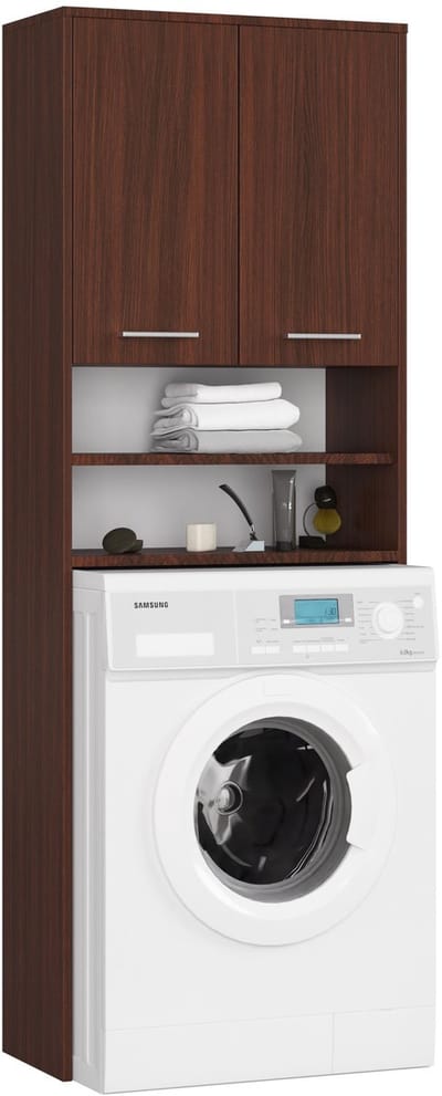 Badkamerkast voor Wasmachine FIN / Hoge Wasmachinekast met 2 Deuren / AKORD Furniture Factory / Venge / 64 x 180 x 30 cm