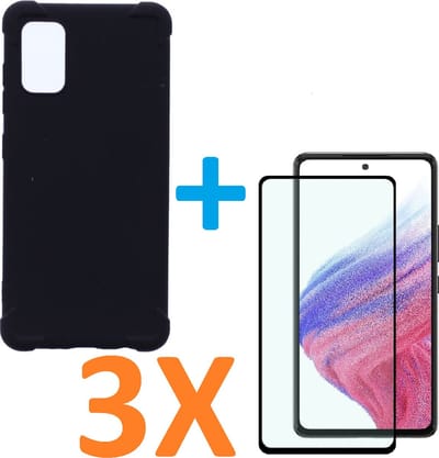 Anti-Shock silicone hoesje zwart met 3 Pack Full Tempered glas Screen Protector Geschikt voor: Samsung Galaxy A73 5G