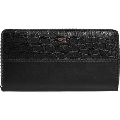Zwart Leren Logo Plaque Zip Around Continental Portemonnee