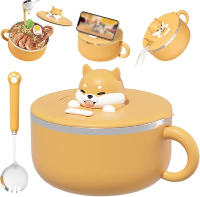 Instant Ramen Kom met Handgrepen – 1200 ml Noodle Bowl met Deksel & Lepel – Draagbare Ramen Cooker – Magnetronbestendig – Voor Soep & Noedels