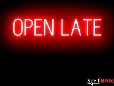 OPEN LATE - Lichtreclame Neon LED bord verlicht | SpellBrite | 84 x 16 cm | 6 Dimstanden - 8 Lichtanimaties | Reclamebord neon verlichting