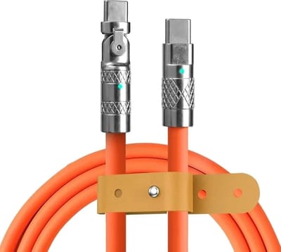 DrPhone LSC2 – USB-C naar USB-C – 120W 6A – 180° Roteerbaar - Liquid Vloeibare Siliconen Ultrazacht Power kabel - Snel opladen + Data - Oranje – 1M