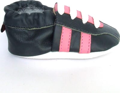 Aapie babyslofjes - Sneaker blauw roze - slofjes voor baby, dreumes - leer - antislip - eerste loopschoentjes - maat S
