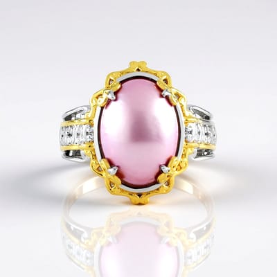 Cavill - Zilveren ring met ovale roze Mabé parel (14x10 mm) - 925 sterlingzilver met palladium - elegante parelsieraden dames