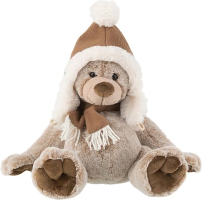 J-Line knuffel Beer + Muts - polyester - bruin - small