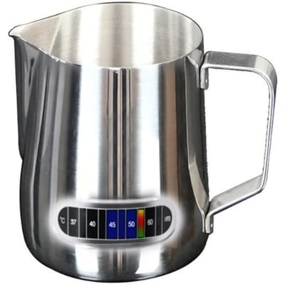 350/600ML Roestvrijstalen Melkopschuitlepel Temperatuurweergave Melkopschuitlepel Kan Beker voor Latte Art Barista Keuken 600ml zilver