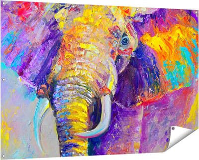 Gards Tuinposter Olifant van Olieverf - Kleur - Abstract - 150x100 cm - Tuindoek - Tuindecoratie - Wanddecoratie buiten - Tuinschilderij