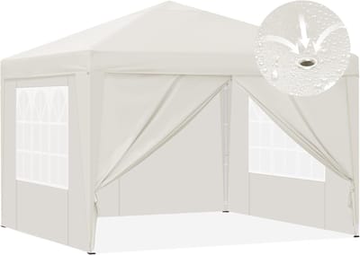 Vouwpaviljoen - Opvouwbare tent - Buitenfeesten organiseren - Waterdicht en UV-bestendig - 3 x 3 meter - Beige