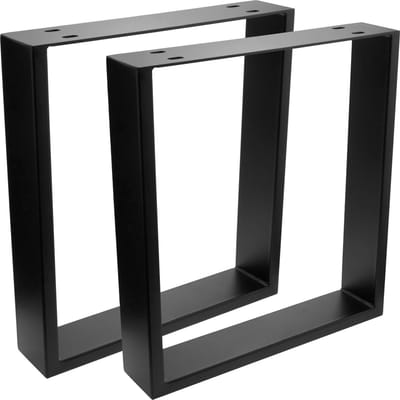 PrimeMatik - Rechthoekige poten voor tafel en bank. Poten in zwart staal 400 x 80 x 430 mm 2-pack, buizen 80 x 20 mm