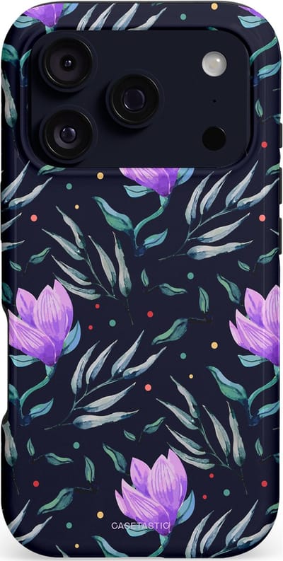 Casetastic hoesje geschikt voor Apple iPhone 17 Pro - MagSafe - Dubbellaagse bescherming - Mystieke bloemenzee - Fashion Case - Donkerblauw Donkergrijs Grijs Lavendel