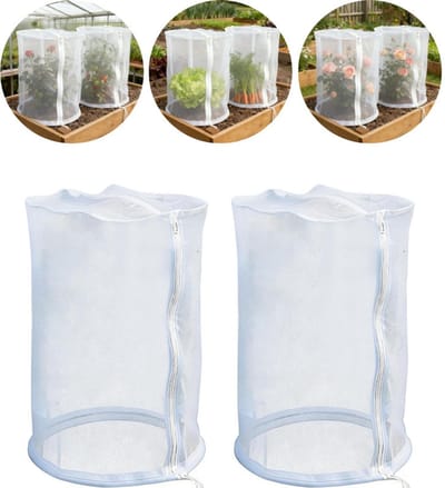 2-pack Herbruikbare Plantenhoezen met Ritssluiting – Ademend – Bescherming tegen vogels & insecten – Dierbestendige plantenschilden – Koepelvormige gaasbarrières – Beschermende tuinhoezen voor tomaten, komkommers, rozen en meer – 40*40*60 cm